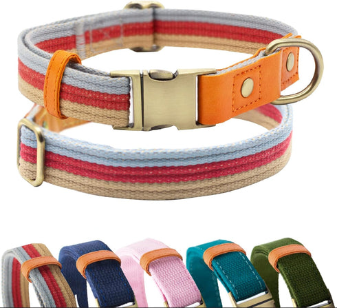 Canvas Nylon Dog Collar Durable and Adjustable Classic Pet Collars with Quick-Release Metal Buckle and D-Ring for Small Medium Large Boy and Girl ...