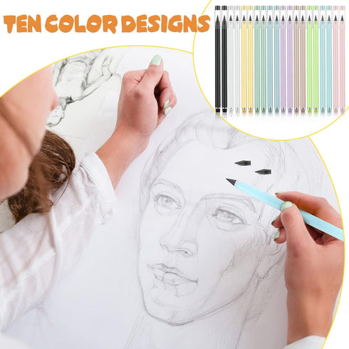 30 Pcs Inkless Pencil Everlasting Reusable Pencil with 30 Nibs Pencil with Eraser Eternal Aesthetic Inkless Pencil for Writing Drawing Home Office...