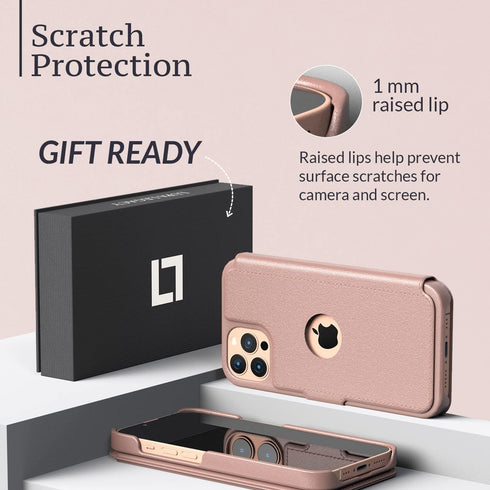 LUPA iPhone 11 Pro Flip Wallet Case - Slim Faux Leather Purse with Credit Card Holder, Rose Gold, 5.8 inch Display...