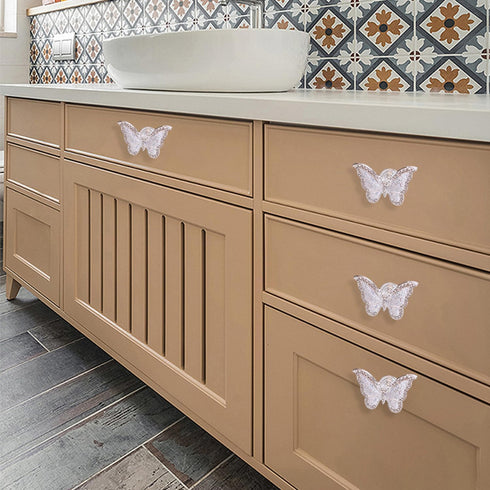4 pcs Butterfly Handle Creative Cabinet Drawer Wardrobe Dresser Zinc Alloy Knob Furniture Door Single Hole Handle Door Handle (White Butterfly)...