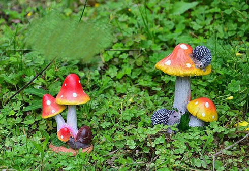 Fairy Mushroom Miniature Mushrooms Ornaments Hedgehog Outdoor Mushroom Figurine Fairy Garden Accessories Decor Small Garden Decoration...