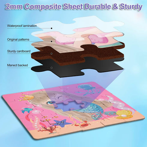 Magnetic Puzzles for Kids Ages 3 4 5, Ocean Mermaid Puzzles 16-20-25 Piece Jigsaw Puzzles for Toddler, Preschool Animals Puzzles Floor Magnetic Ki...