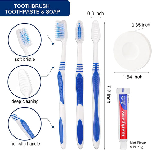 10 Set Disposable Toothbrushes with Toothpaste and Soap Individually Wrapped, 10 pcs Toothbrushes, 5 Colors with 10pcs Bar Soap(0.5 oz)...
