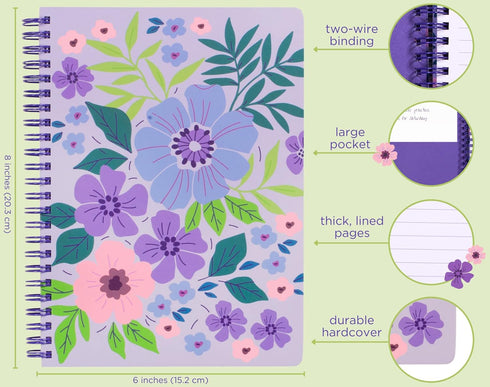 Steel Mill & Co Cute Mini Spiral Notebook, 8.25" x 6.25" Journal with Durable Hardcover and 160 Lined Pages, Lilac Floral...