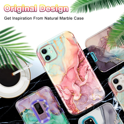CASEFIV Compatible with iPhone 11 Case,Marble Pattern 3 in 1 Heavy Duty Shockproof Full Body Rugged Hard PC+Soft Silicone Drop Protective Women Gi...