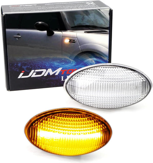 iJDMTOY Clear Lens Amber Full LED Strip Front Fender Side Marker Lights Compatible With 2002-2006 MINI Cooper R50 R52 R53, Replace OEM Amber Indic...