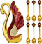 Swan Base Holder with 6pcs Coffee Dessert Dinner Spoon Set, Metal Coffee Spoon Organizer Teaspoon Fruit Dessert Flatware Sugar Ice Cream Spoons (R...