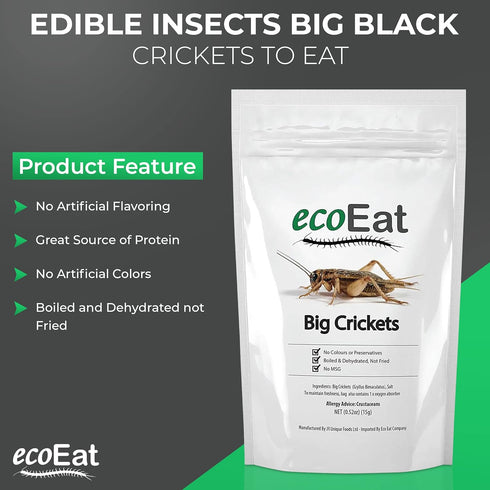 Edible Insects Big Black Crickets to Eat – Edible Bugs Edible Dehydrated Crickets - Snack Food Gifts (15g)...