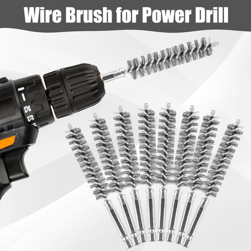 10 Pack Bore Brush for Drill, Wire Bore Brush Drill, Stainless Steel Bore Cleaning Brush Set 1/4 Inch Hex Shank for Power Drill Impact Driver (15M...