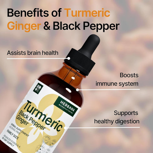 Turmeric 3-in-1 Liquid Extract 4 fl oz - Curcumin & Ginger, Black Pepper - Natural Herbal Supplement - Joints & Muscle Support Drops - Immune and ...