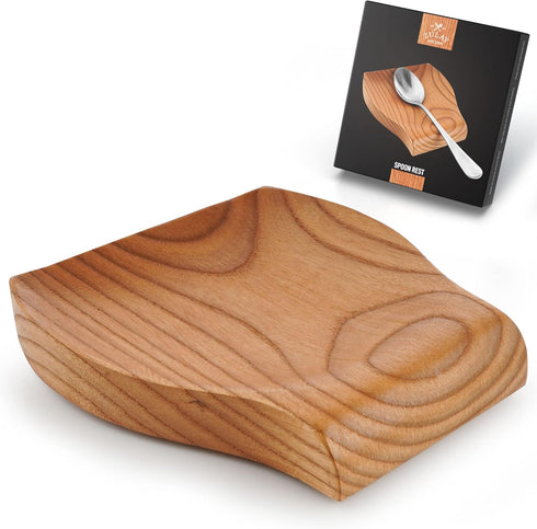 Zulay Kitchen Wood Spoon Rest – Non-Slip Wooden Spoon Holder for Stovetop & Counter – Heat-Resistant Utensil Rest for Spoons, Spatulas & Tongs – S...