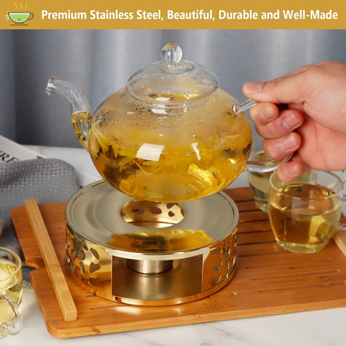 KAYCROWN Teapot Warmer, Stainless Steel Tea Warmer with Candle Holder, Candle Heater for Heating Tea, Coffee and Milk, Universal Teapot Heater...