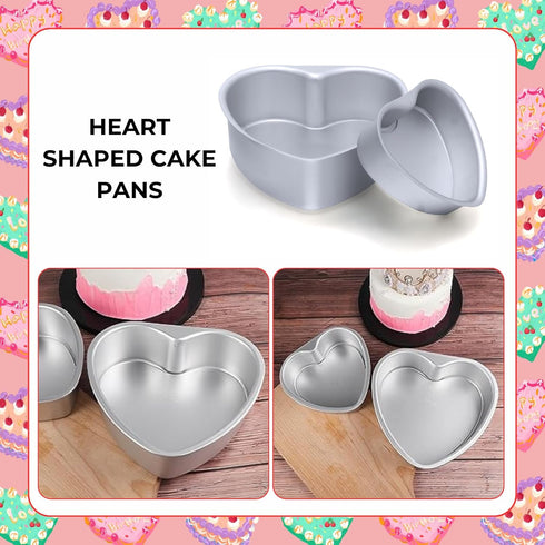 beyonday 2pcs Heart Shaped Cake Pan with Removable Bottom, 4 inch & 6 inch Aluminum Alloy Heart Cake Trays for Birthday Party Wedding Anniversary ...