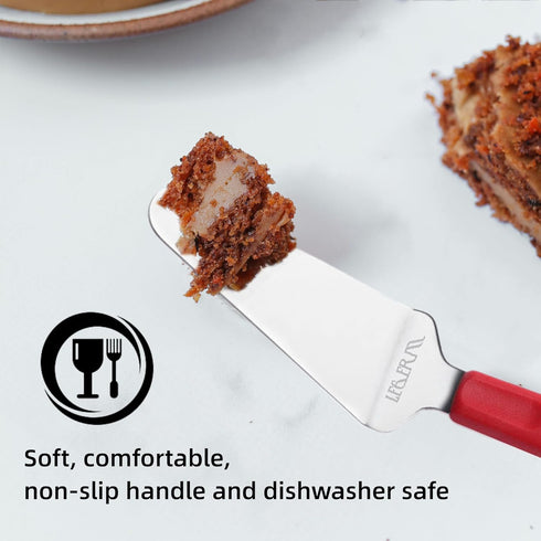 Professional Stainless Steel Pie Spatula Server - 2-Pack Red Cake Cutter & Pizza, Dessert Serving Knife Set - Dishwasher Safe Kitchen Tool...