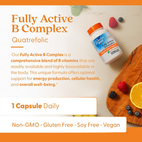 Doctors Best Fully Active B Complex, Energy & Cellular Support, Non-GMO, Gluten Free, Soy Free, Vegan 30 Veggie Caps...