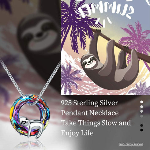 JUSTKIDSTOY Crystal Sloth Necklace for Women 925 Sterling Silver Sloth Pendant Necklaces Animal Jewelry Gifts Christmas Mother's Day Necklace....