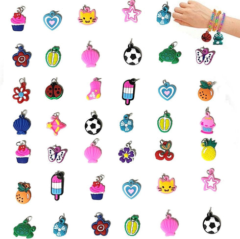 100 Pcs Silicone Bracelet Charms Colorful Bracelet Charms Rubber Band Bracelet Making Kit for Kids Necklace DIY Charm Bracelets...