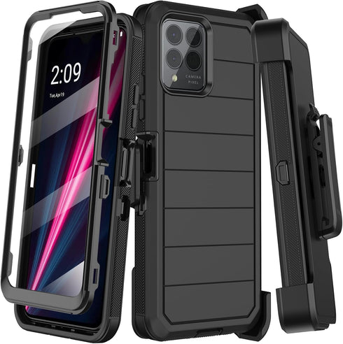 for T-Mobile REVVL 6 Pro 5G with Belt Clip Holster,REVVL 6X Pro Case Built-in Screen Protector,Heavy Duty Shockproof Drop Protection Military Grad...