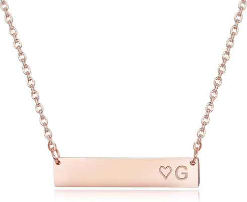 Finrezio Rose Gold Plated Stainless Steel Initial Heart Bar Necklace Alphabet Pendant Necklace for Women Mothers Day Gift Necklace Letter G...