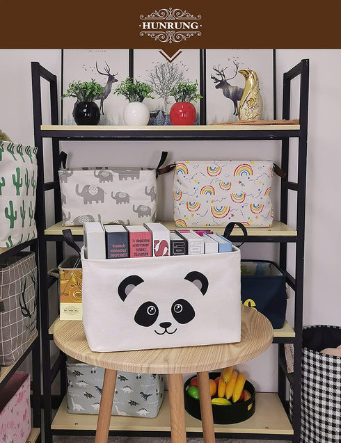 HUNRUNG Rectangle Storage Basket Cute Canvas Organizer Bin for Pet/Children Toys, Books, Clothes Perfect for Rooms/Playroom(Rectangle Panda)...