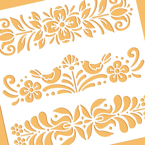 BENECREAT Plastic Folk Decorative Painting Stencil Templates, 12x12inch Floral Pattern Scandinavian Style Reusable Drawing Stencils for DIY Art Cr...