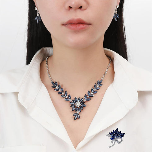 la luen 3pcs Crystal Zircon Wedding Jewelry Sets for Brides, Rhinestone Flower Necklace Dangle Earrings Brooch for Women Teen Girls Wife Party Pro...
