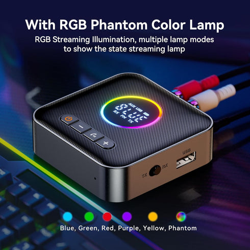M10 RGB Upgraded Bluetooth 5.4 Audio Receiver Transmitter for TV Home Stereo/Speakers Bluetooth Audio Adapter with Display, USB, RCA, 3.5 mm AUX, ...