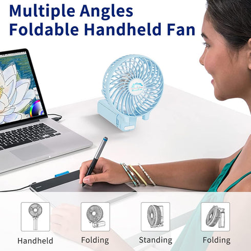 HandFan Portable Fans Battery Operated Handheld Fan Rechargeable USB Desk Fan Foldable for Travel Car Outdoors Home Disney Land (Sky Blue)...
