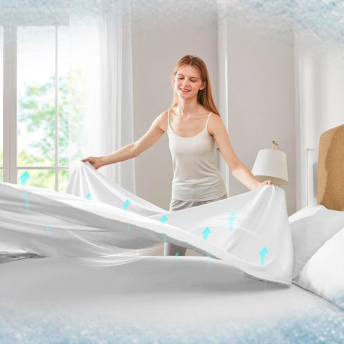 Comfort Spaces Coolmax Moisture Wicking Sheet Set Soft, Fade Resistant, All Elastic Deep Pocket Fits Up to 16" Mattress - Warm Weather Cooling She...