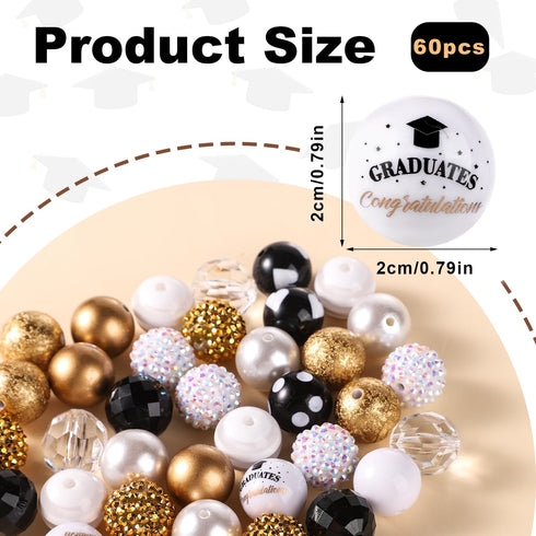60pcs 20mm Graduation Plastic Beads, Large Bubblegum Beads with Lobster Clasp Extension Chain Fine Wire Spacer Beads Rhinestone Chunky Beads for D...