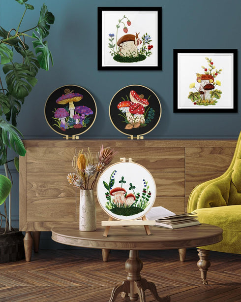 TINDTOP Embroidery Kit for Adult for Beginners, 5 Sets Mushroom Embroidery Kit for Beginners Include Embroidery Cloth Hoops Threads for Craft Love...