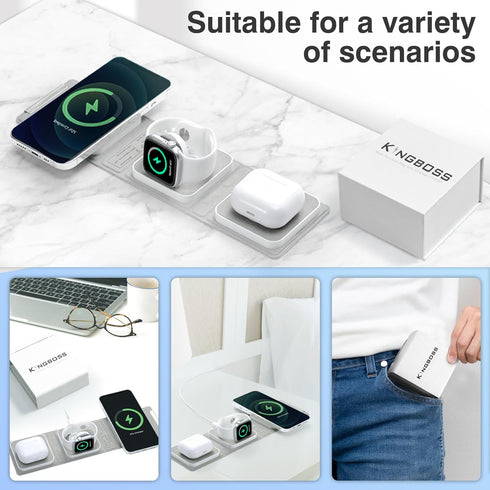 Wireless Charger 3 in 1, Magnetic Travel Wireless Charging Station Multiple Devices Foldable Charger for Travel, 3 in 1 Charging Station for Apple...