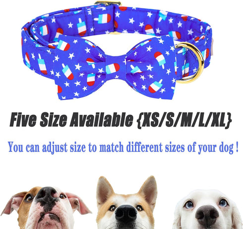 Dog Collar Bow Tie Blue Popsicle Star Dog Collar Girls with Safety Metal Buckle Adjustable Puppy Collars for Small Medium Large Dog (M)...