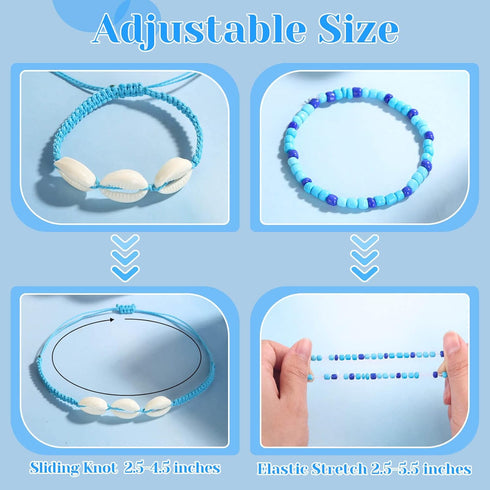 PAXCOO Set of 25 Surfer Wave Bracelets Ocean Wave Adjustable Waterproof Handmade Bracelet Summer Sunflower Bracelets Anklets Jewelry for Women Tee...