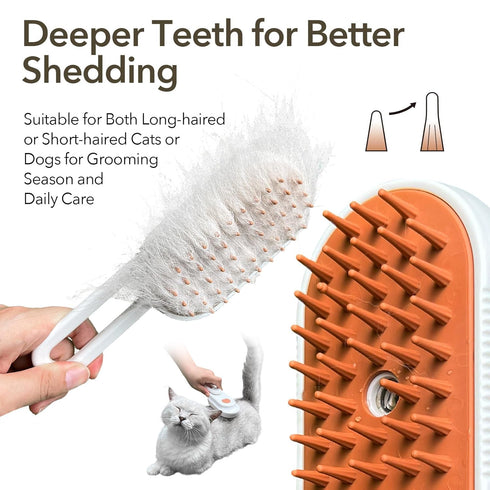 New 3-in-1 Cat Steam Brush With Enhanced Spray, Long Comb Steamy Brush for Shedding, Hair Remover, Cloud Care Water Brush for Long & Short Hair In...