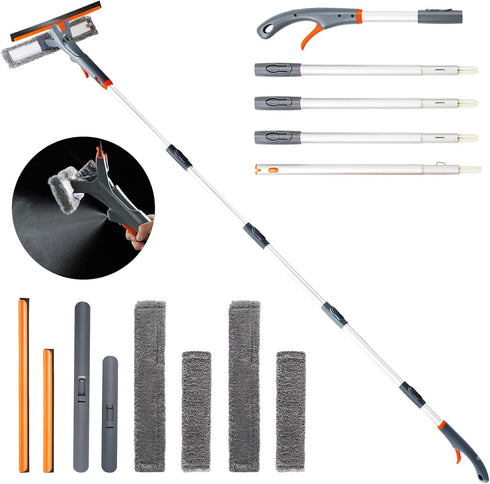 eazer 76'' Spray Window Washer Kit, 3-in-1 Window Squeegee Cleaner with 5-Section Extension Pole, Microfiber and Chenille Cloth, Window Washing Eq...