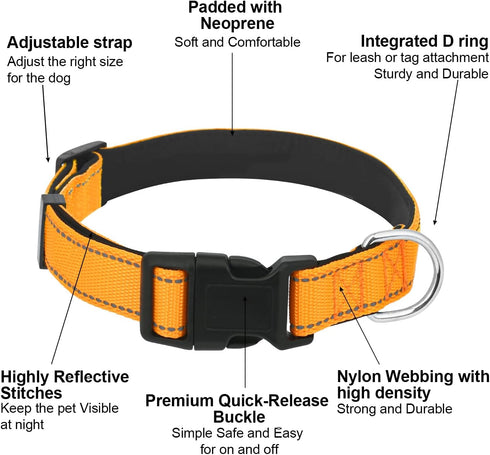 Dog Collars Adjustable for Puppy,Heavy Duty Waterproof Dog Collar with Quick Release Buckle,Girl Boy Female Male Reflective Nylon Dog Collar with ...