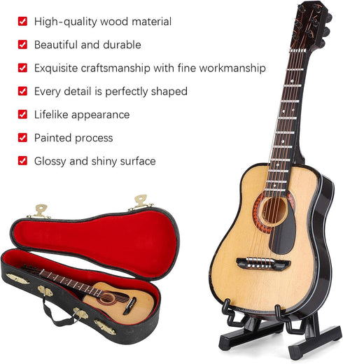 Wooden Miniature Guitar with Stand and Case, 5.9in Black Miniature Guitar Mini Guitar Model Guitar Figurine Mini Guitar Toy Birthday Gift Home Dec...