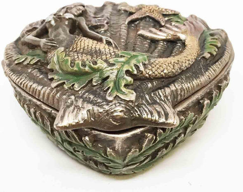 Ebros Beautiful Ocean Siren Mermaid with Starfish Oyster Shell Shaped Jewelry Box Figurine Mini Storage Decor Sculpture...