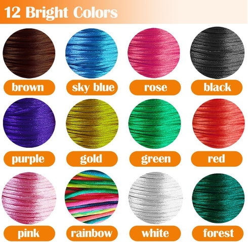 Ewparts 2mm Nylon Cord for Jewelry Making 120 Yards Satin Cord Silk Rattail String for Bracelets, Lanyard String,Chinese Knotting,Macrame,Keychain...