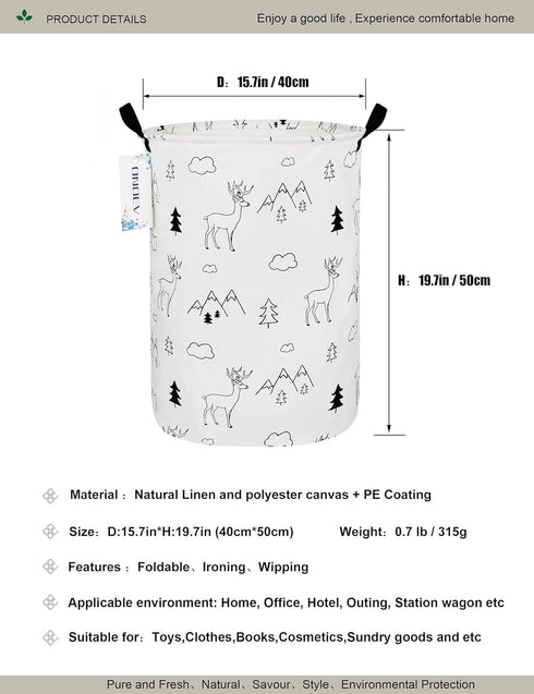 Round Fabric Storage Bin,Decorative Basket,Organizer Basket with Handles,for Clothes Storage,books and sundries(Forest deer), 19.7inch(H) x 15.7in...