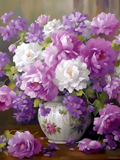 TUTUMAY21 Diamond Painting Kits Full Drill Purple Flowers in Vase Diamond Painting for Adults, Purple Flower Diamond Art Kits for Beginners 5D Pai...