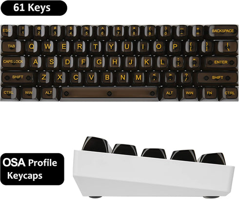 Fogruaden 61 Keys Black Clear Keycap Set, OSA Profile Transparent PC Material Keycaps, Only Compatiable 61 Key Cherry Gateron MX Switches Mechanic...