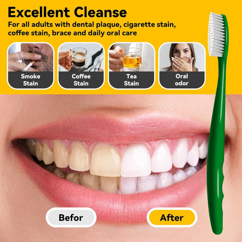 Huge Head Toothbrush Hard Toothbrushes for Adults Hare&Firm Toothbrush Bristles BPA Free Oral Care 4 Packs...