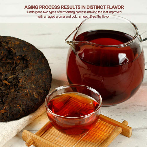 SANRAN Pu erh tea, Aged Ripe Puerh Tea Cake, Chinese Yunnan Fermented Pu Erh Black Teas, 7.1oz/Pack...