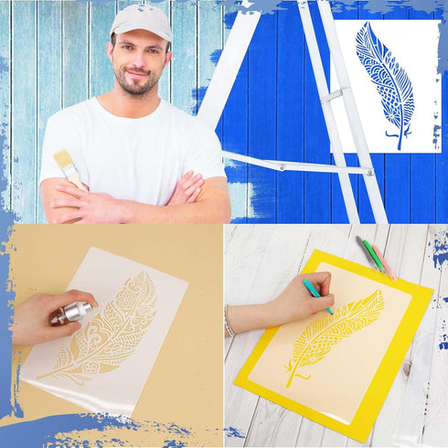 6PCS Feather Stencils for Painting, 10.2 * 7 Inches Mandala Stencils Reusable Painting Templates Beautiful Large Stencils for Painting on Wall, Wo...