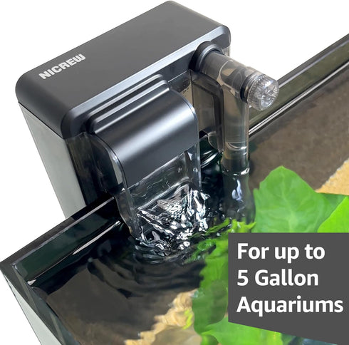 NICREW Slim Aquarium Filter, Quiet Fish Tank HOB Filters for up to 5 Gallon Aquariums, Adjustable Flow, 42 GPH, 3W...