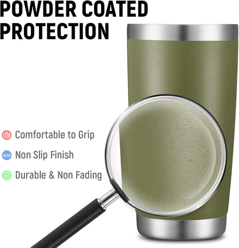 COMOOO 20oz Double Wall Vacuum Insulated Travel Mug, Stainless Steel Tumbler with Lid and Straw Durable Powder Coated Insulated Coffee Cup for Col...
