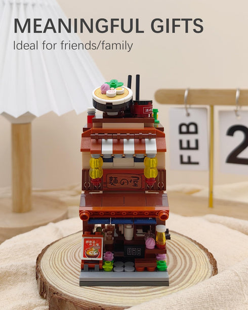 Japanese Street View Ramen Shop Building Blocks Set, Japanese Theme Store Simulation Architecture Creative Model, Mini Bricks Construction Buildin...