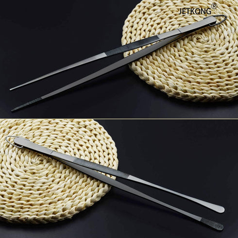 JETKONG 2 Pcs 12-Inch Food Tweezer Tongs, Stainless Steel Kitchen Tweezer Cooking Tweezers (Black)...